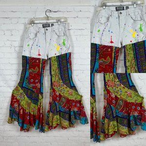 Upcycled AHP Paint Spatter Jeans & Boho Ruffled Bell Bottom Jeans